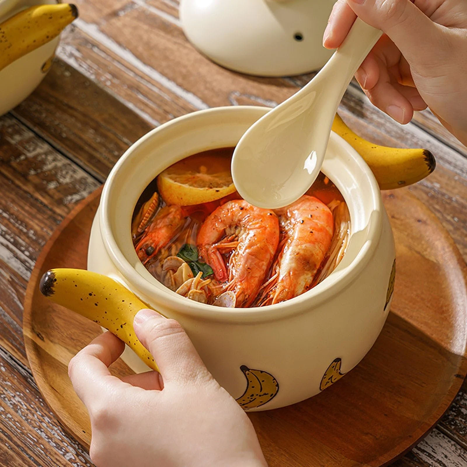 Кастрюля-жаровня Dutch Oven керамическая с крышкой и двойными ручками Banana Casserole Dish, фото №2