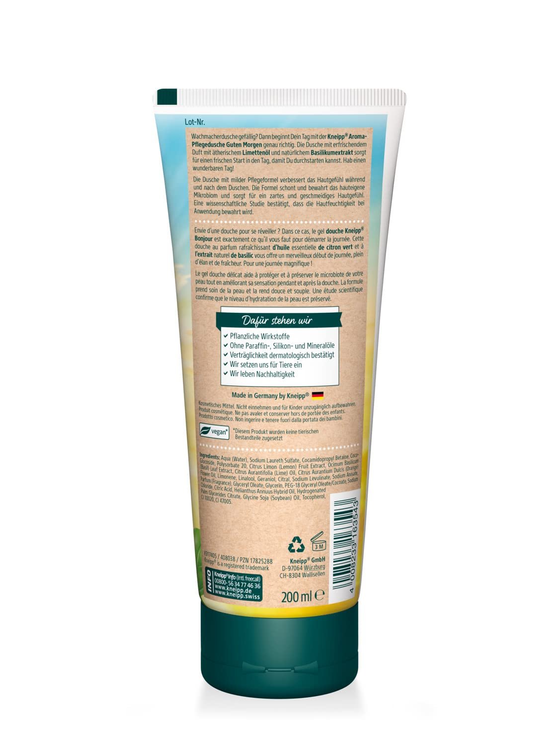 Ароматический гель для душа Kneipp Good Morning с эфирным маслом лайма и экстрактом базилика 200 ml (Набор из 3 шт), фото №2