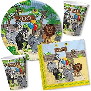 Набір посуду для вечірки DH-Konzept Zoo & Zootiere, з 16 тарілками, 16 чашками, 20 серветками та прикрасами для дитячого дня народження та тематичної вечірки - Фото 1