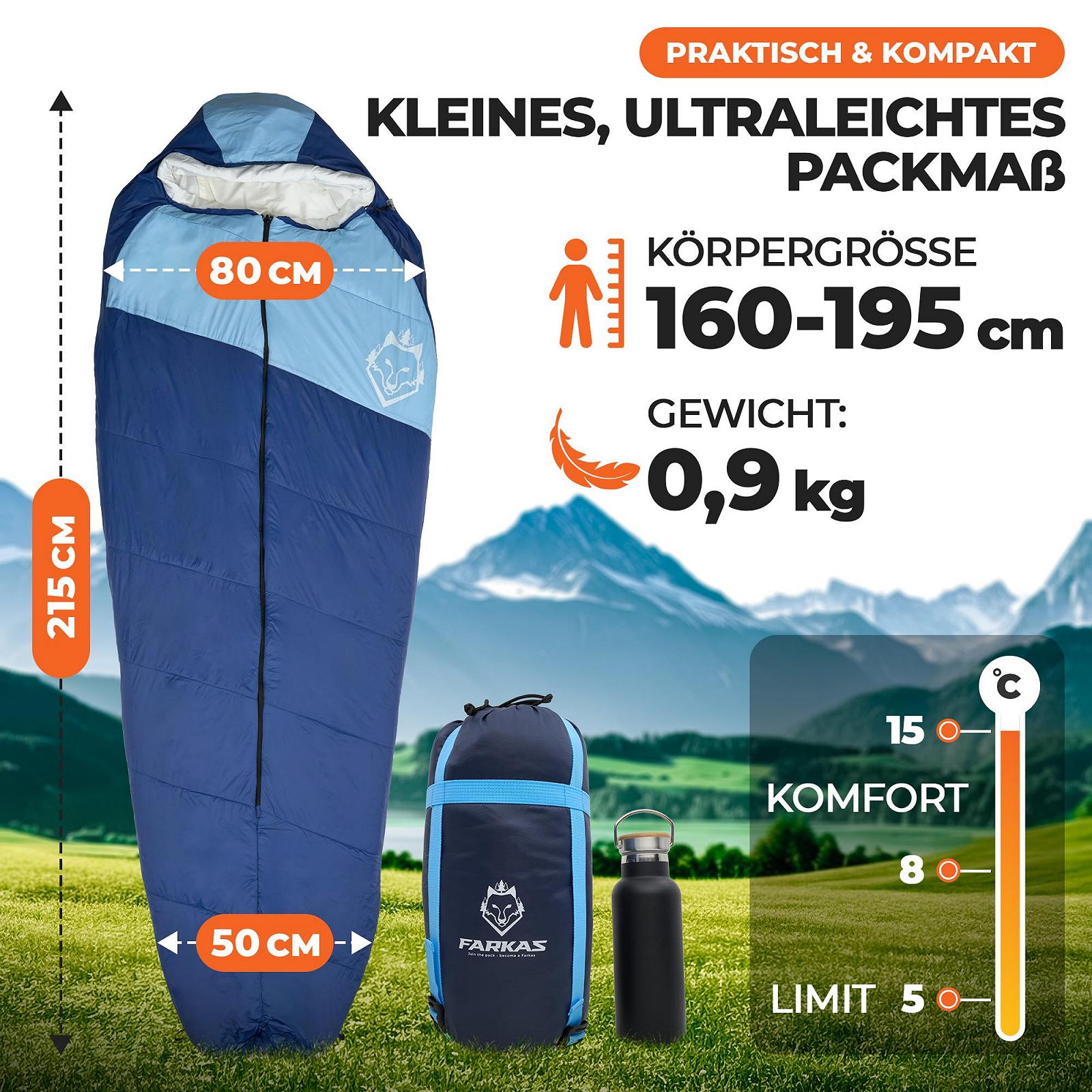 Спальный мешок FARKAS Outdoor 3 Сезона для взрослых [Высокий комфорт сна] Водонепроницаемый Ультралегкий Компактный Размер Мумия, фото №6