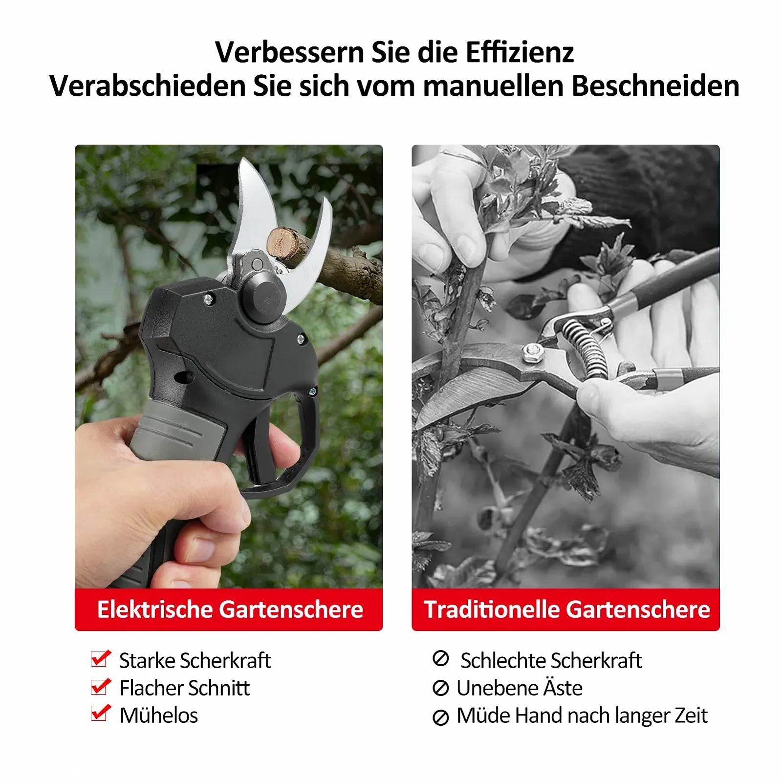 Секатор Hancaner електричний, 21 В, з сумкою для перенесення, акумулятор 2000 мАг, діаметр різання 30 мм, фото №7