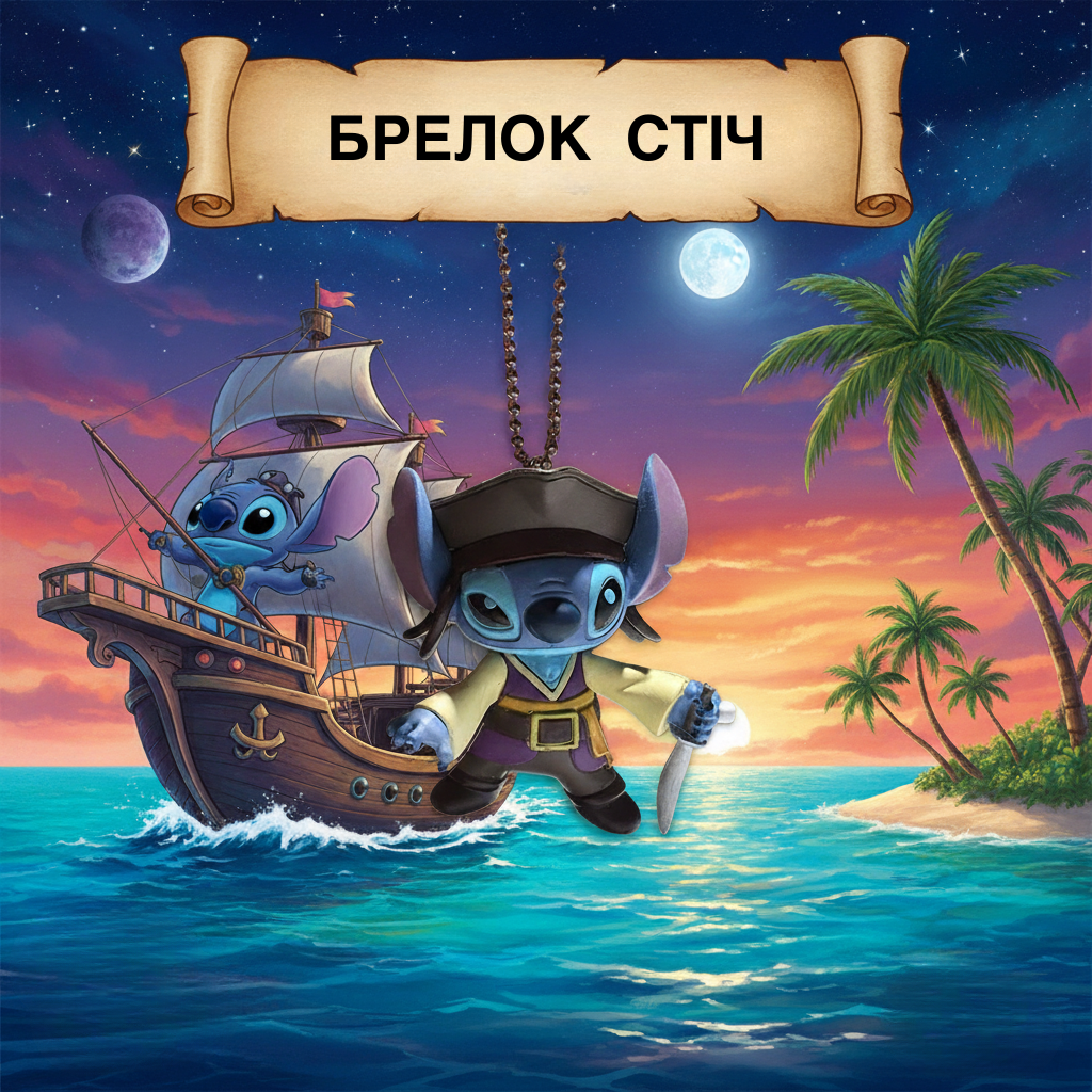 Брелок Ліло та Стіч Пірати Карибського моря Джек Горобець Stitch підвіска на рюкзак на ключі 6 см, фото №1 Брелок Ліло та Стіч Пірати Карибського моря Джек Горобець Stitch підвіска на рюкзак на ключі 6 см, фото №1