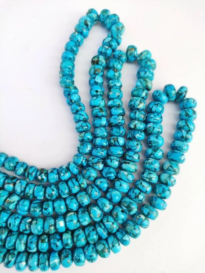 Бусины из натуральной бирюзы круглые граненые 8-10 мм, нить длиной 20 см камни для ожерелья и браслетов, фото №2
