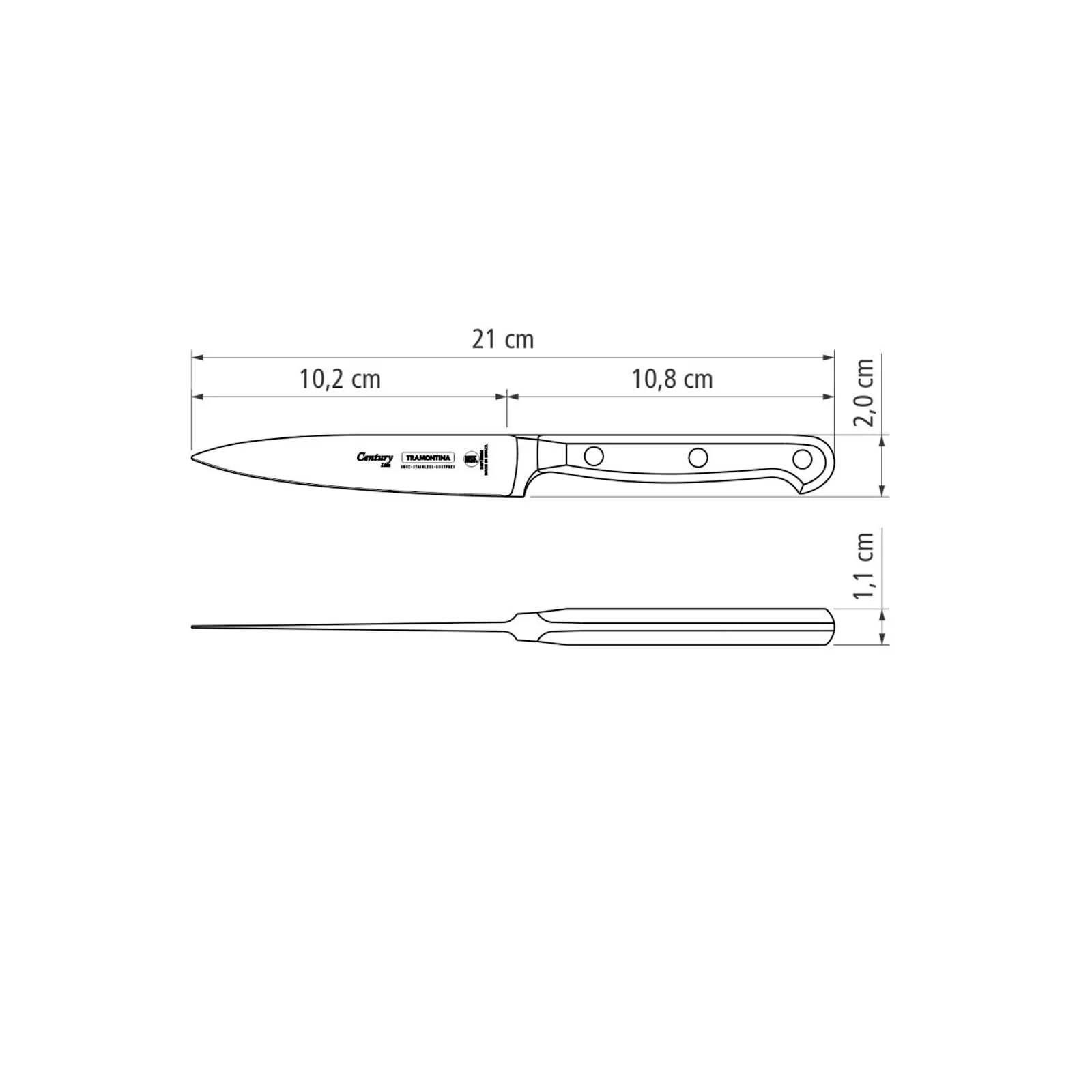 Ніж кухонний Tramontina Century 10 см нержавіюча сталь DIN 1.4110 чорний, фото №2