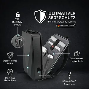 Рюкзак для ноутбука NOVARO Hard Shell 15.6 дюймов жесткий корпус водонепроницаемый 24л USB TSA synthetic.ua - Фото 1