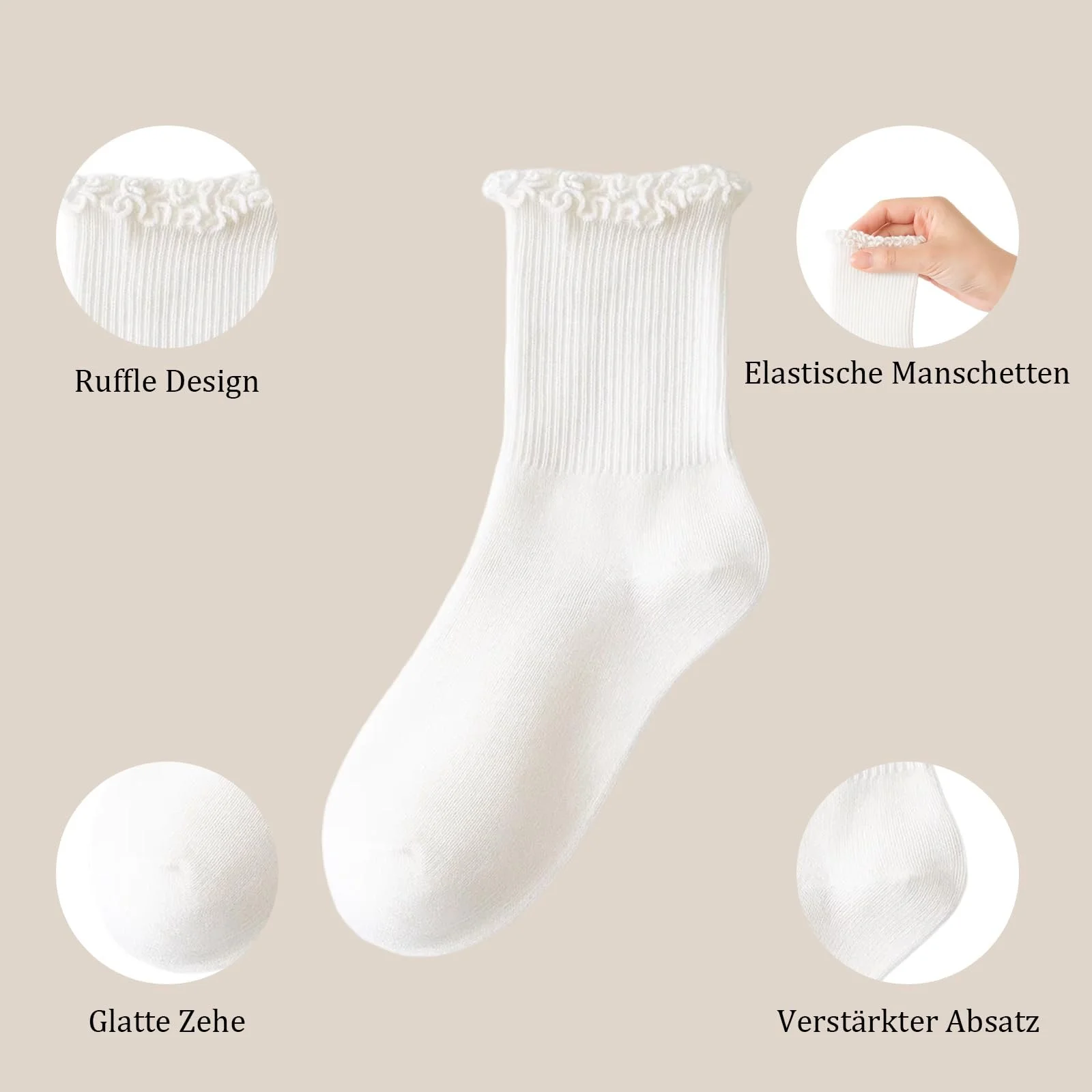 Жіночі шкарпетки з рюшами Білий, 8 пар, розмір 36-41, фото №3 Жіночі шкарпетки з рюшами Білий, 8 пар, розмір 36-41, фото №3