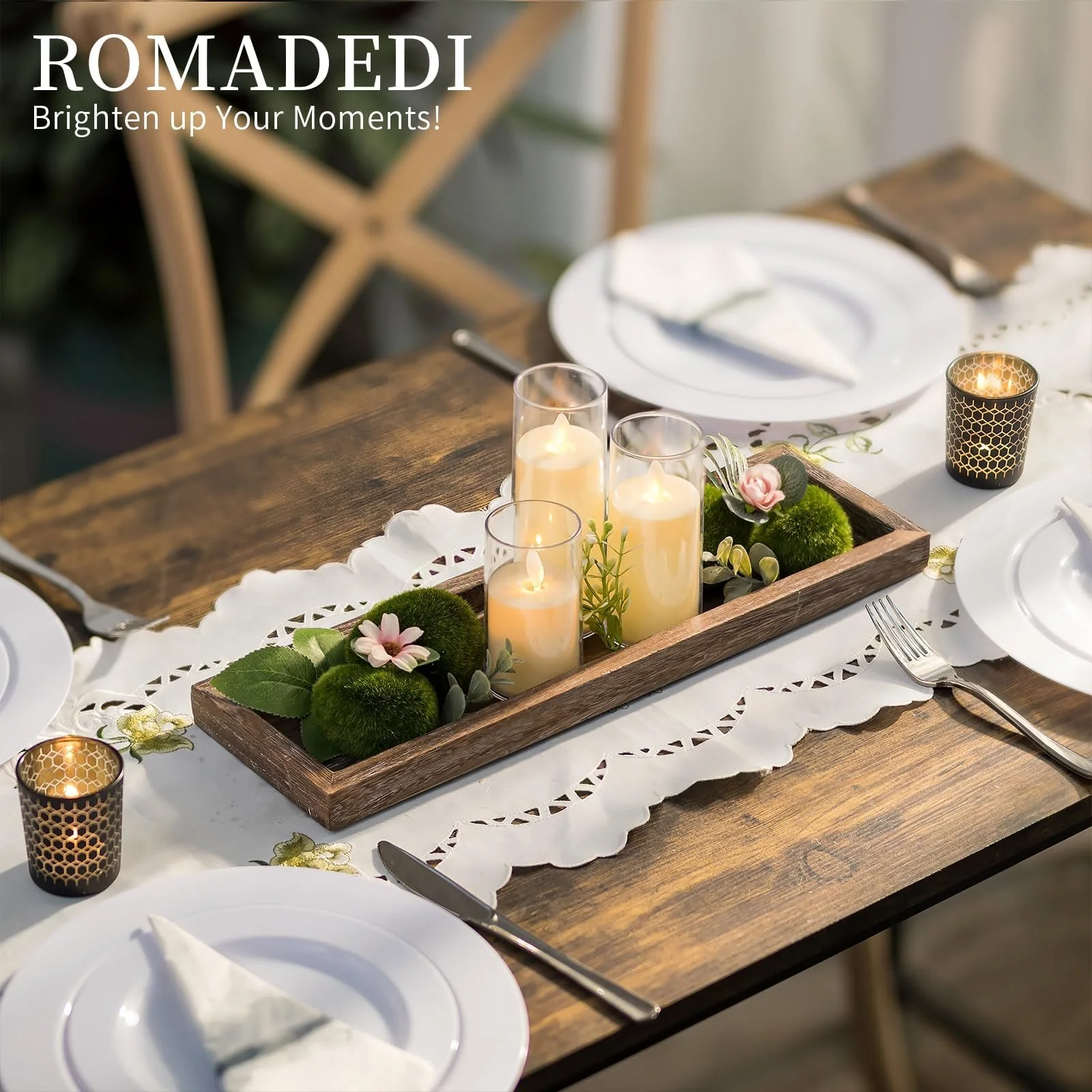 Поднос деревянный прямоугольный Romadedi 43 см, декоративный для свечей, центральный элемент стола., фото №5 Поднос деревянный прямоугольный Romadedi 43 см, декоративный для свечей, центральный элемент стола., фото №5
