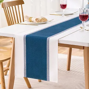 Скатертина-доріжка Boho Modern Stripes 40 x 140 см Водонепроникна Бавовна Льон Синя synthetic.ua - Фото 1