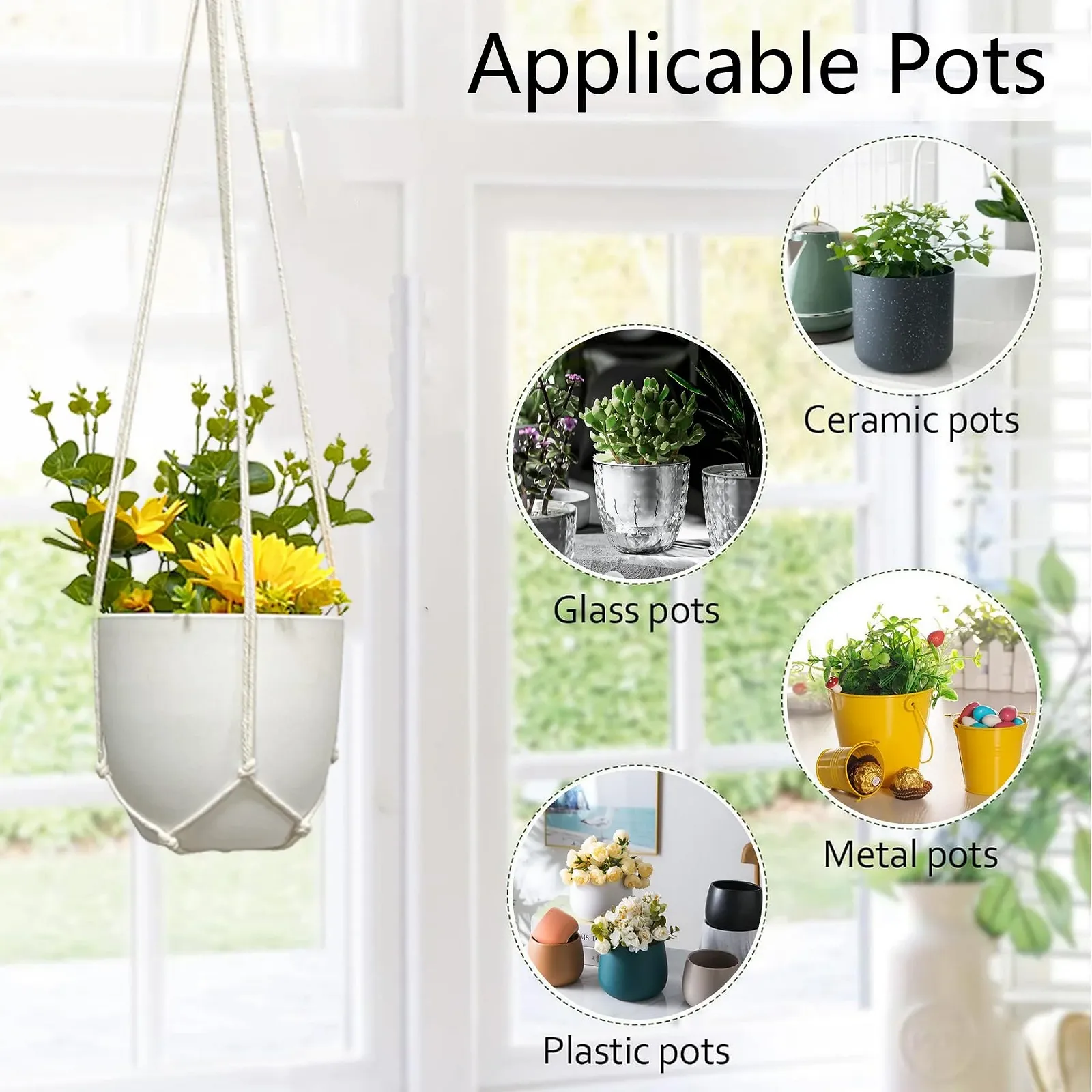 Тримачі для вазонів HanYun макраме набір 5 шт. бавовняна мотузка 74 см, фото №3 Тримачі для вазонів HanYun макраме набір 5 шт. бавовняна мотузка 74 см, фото №3