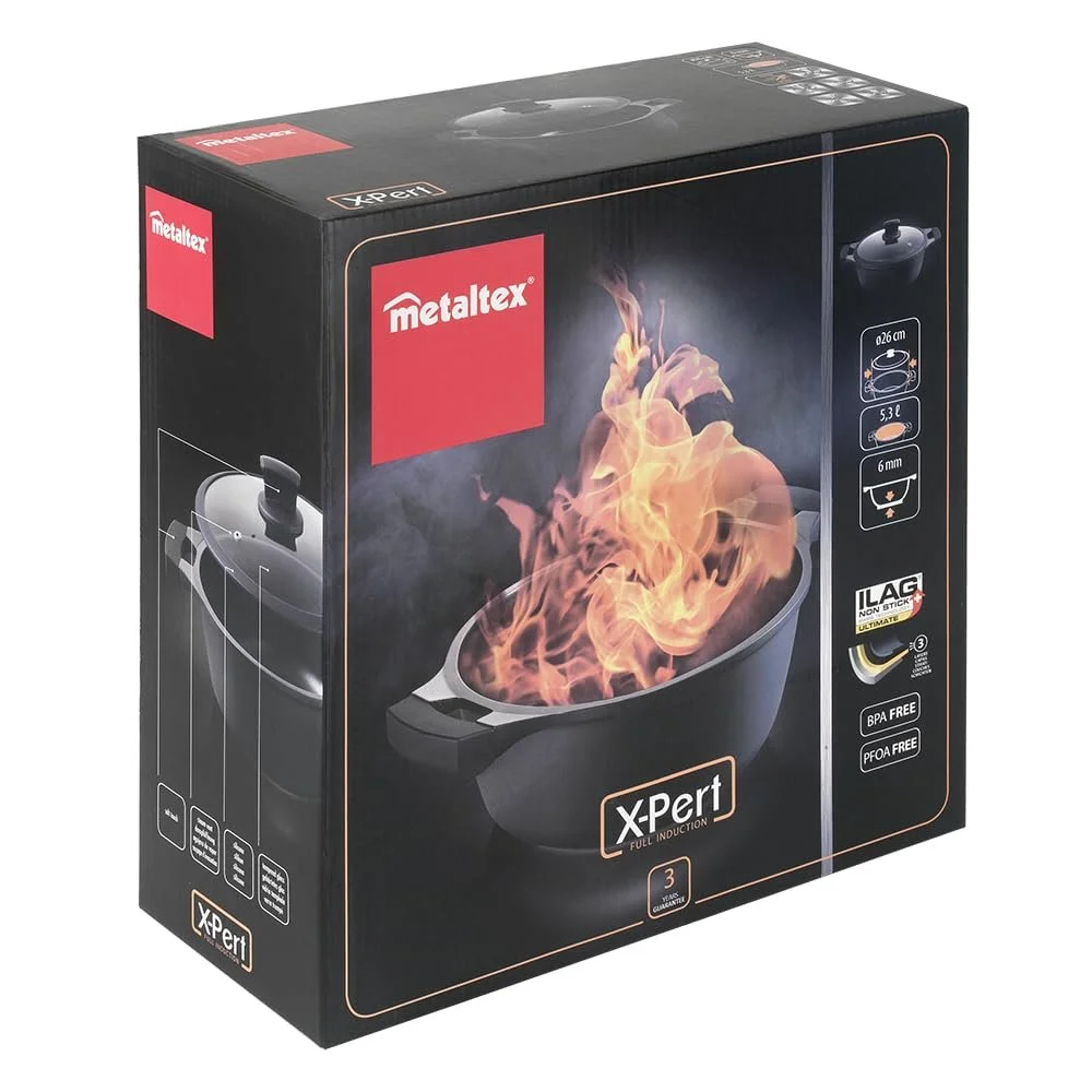 Каструля Metaltex Xpert з високоякісного литого алюмінію 26 см з тришаровим антипригарним покриттям ILAG Full Induction, фото №2