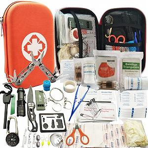 Комплект для виживання Spinko Emergency Survival Kit 255 в 1 Модель 2023 з аптечкою першої допомоги, ножем для виживання, ліхтариком, кресалом, компасом для походів, кемпінгу тощо. synthetic.ua - Фото 1