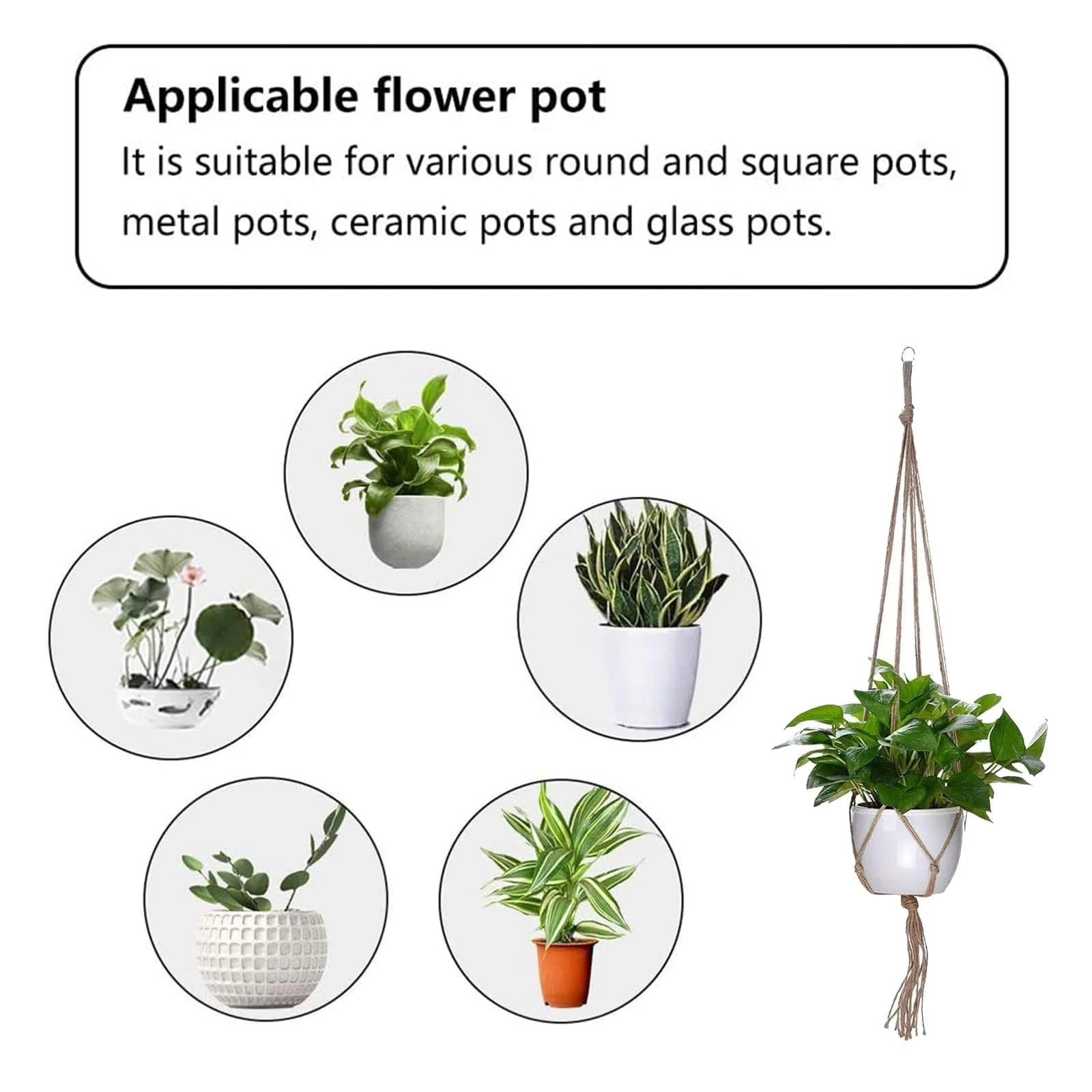 Подвесные кашпо макраме 4 шт. из пеньковой веревки 90/105 см, фото №3