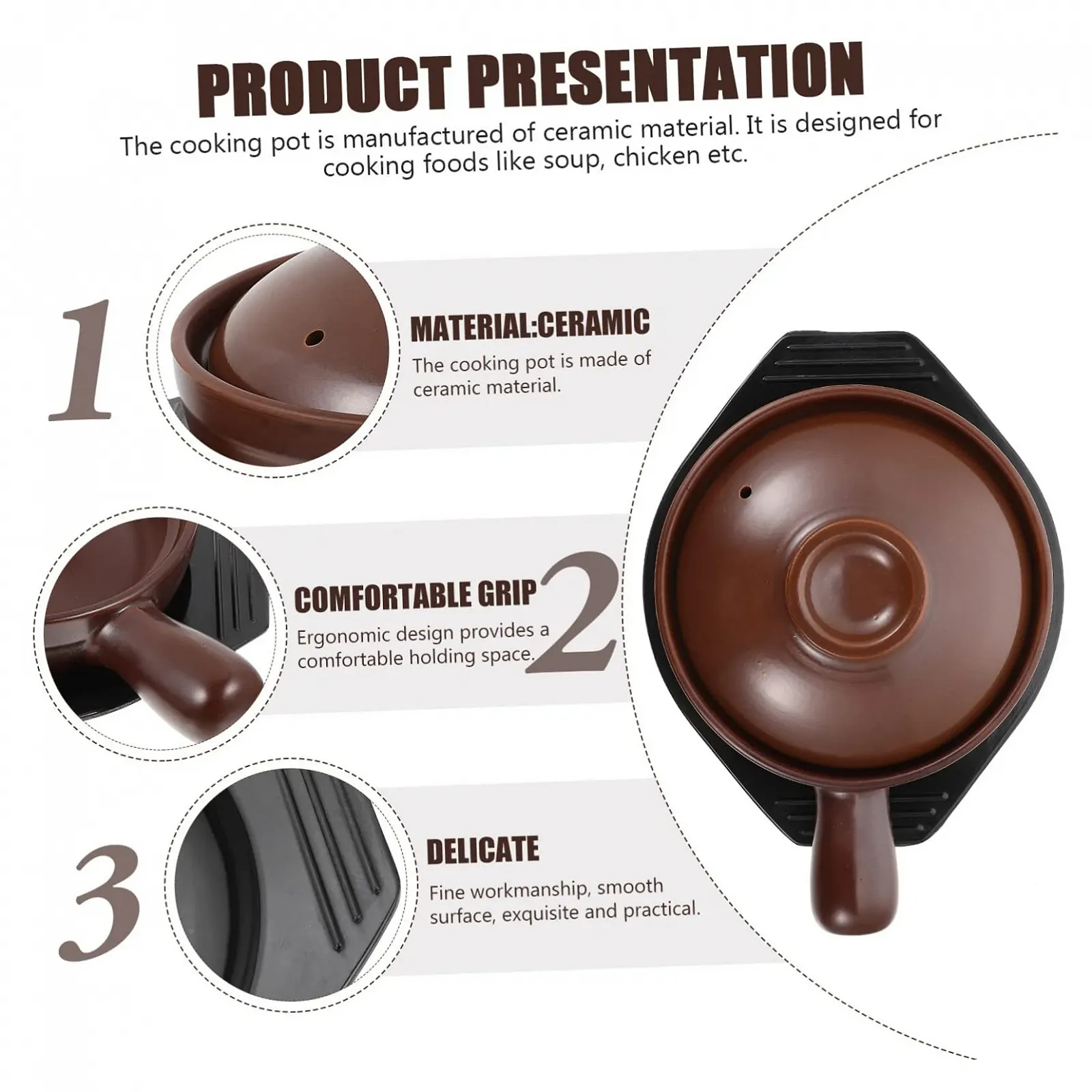 Набір керамічних ковшів з кришкою та ручкою для духовки 2 шт, фото №4