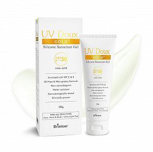 Солнцезащитный гель для лица UV Doux Gold SPF 50 PA+++ С витаминами C и E Матовый финиш 50 г - Фото 1