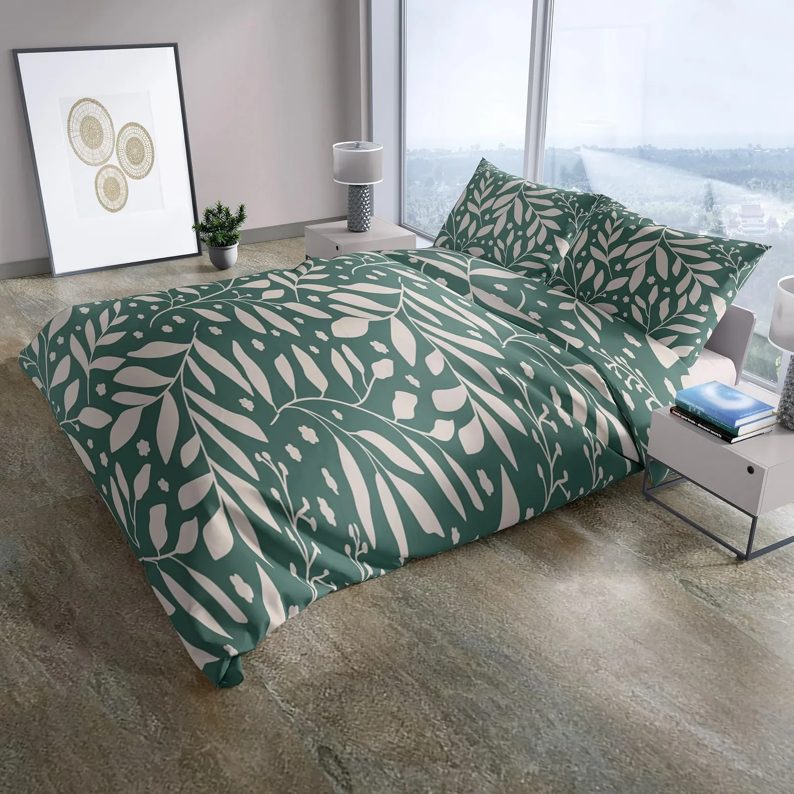 Комплект постільної білизни Leonado Vicenti 135 x 200 см бавовна блискавка YKK квітковий темно-зелений бежевий 4 сезони, фото №5