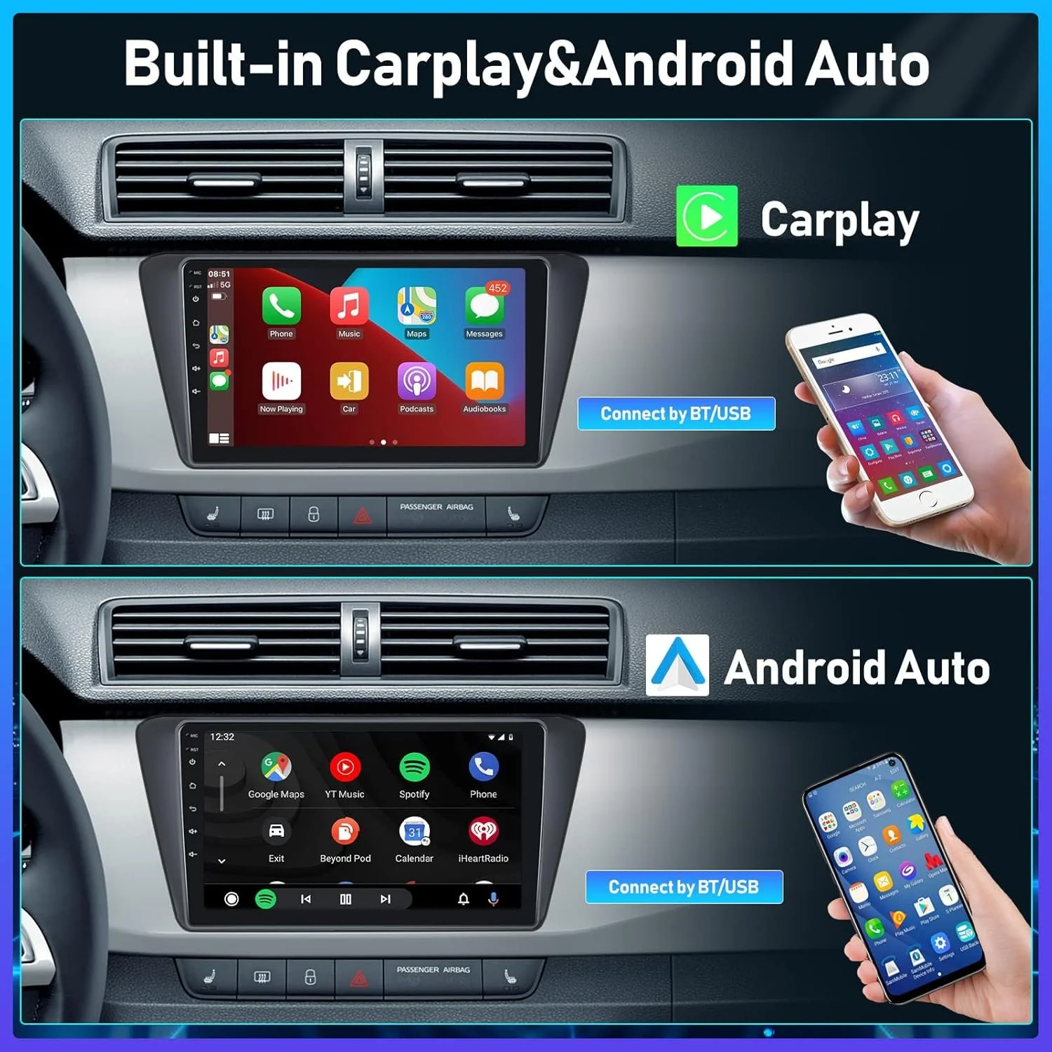Штатна автомагнітола CAMECHO для VW Skoda Fabia 2015-2019 / 9" / Сенсорна / 1/16Гб / Android 11 / Apple CarPlay / Android Auto / Bluetooth / WI-FI / GPS / USB, фото №3 Штатна автомагнітола CAMECHO для VW Skoda Fabia 2015-2019 / 9" / Сенсорна / 1/16Гб / Android 11 / Apple CarPlay / Android Auto / Bluetooth / WI-FI / GPS / USB, фото №3