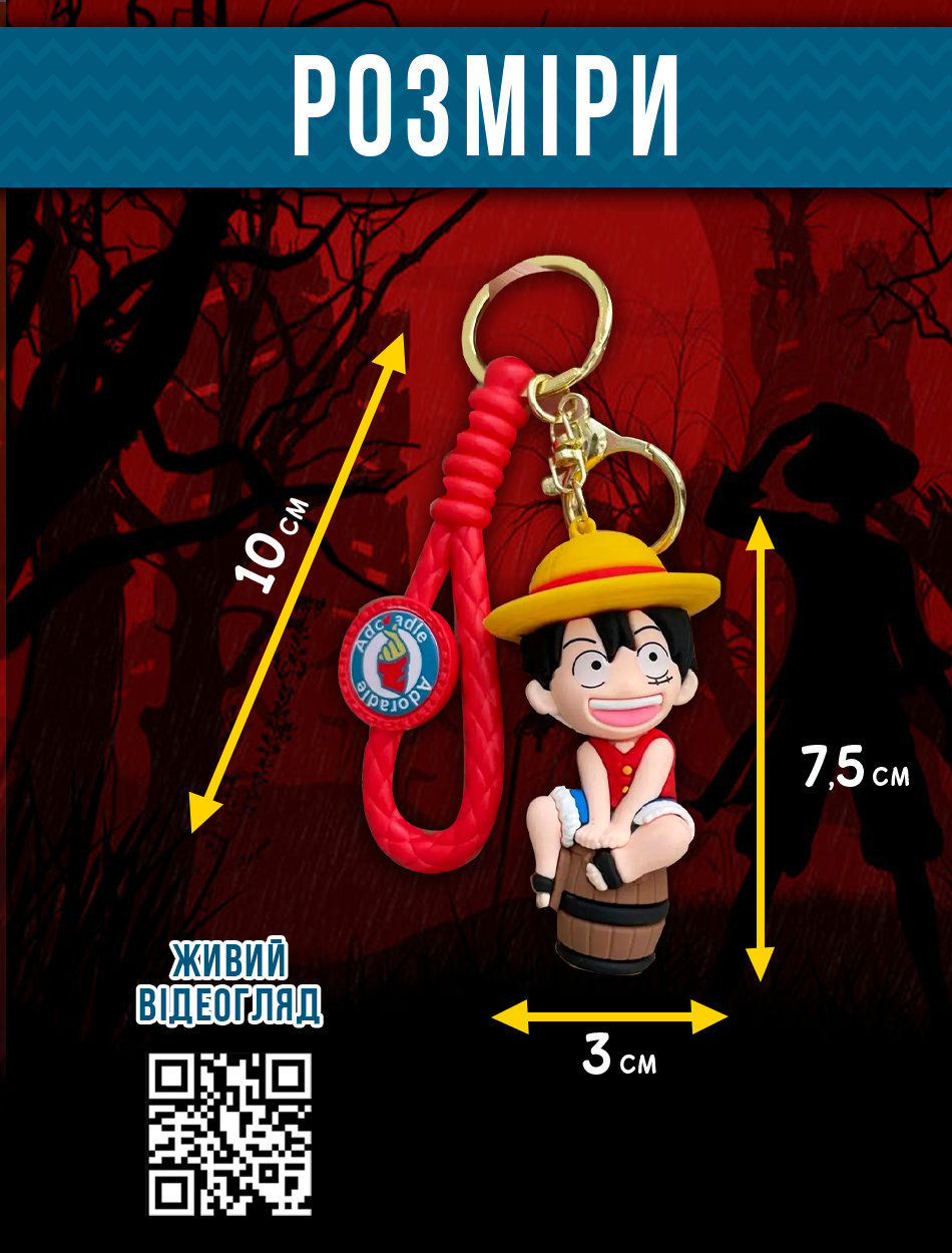 Ван Пис брелок One piece Большой куш манга Монки Д. Луффи Luffy Monkey Соломенная шляпа на бочке брелок для ключей, фото №5