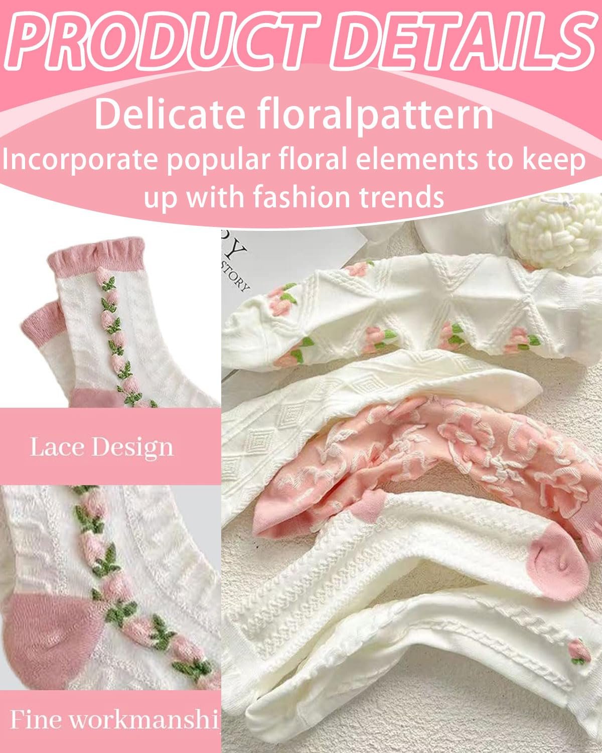 Носки с оборками Хлопковые вязаные женские белые (5 пар), фото №3