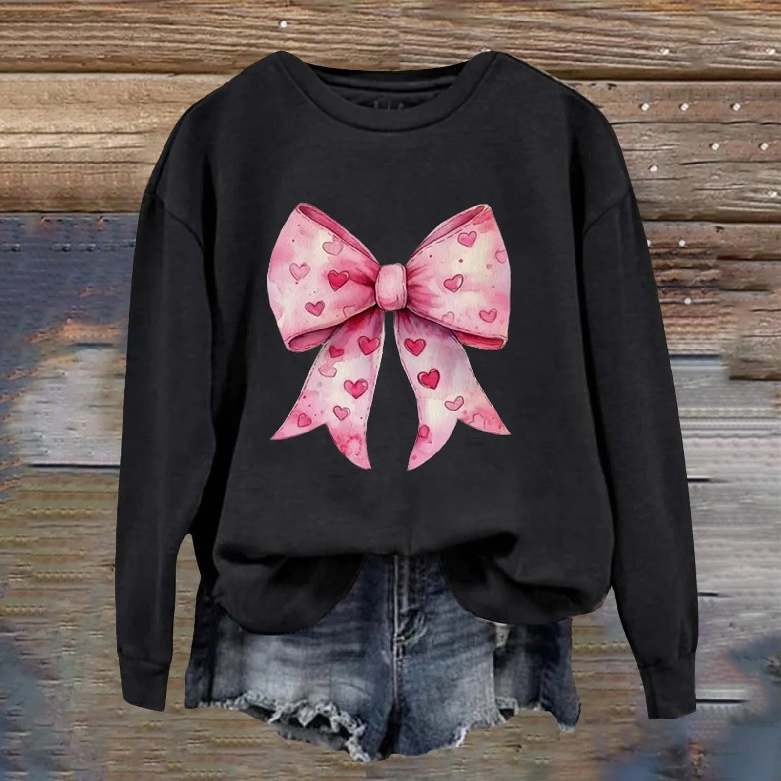 Легкий Женский Свитшот с Длинными Рукавами и Бантом, Женские Топы на День Святого Валентина, Свитшот с Длинными Рукавами и Милым Принтом "Любовь", Повседневная Блузка-Рубашка, фото №3