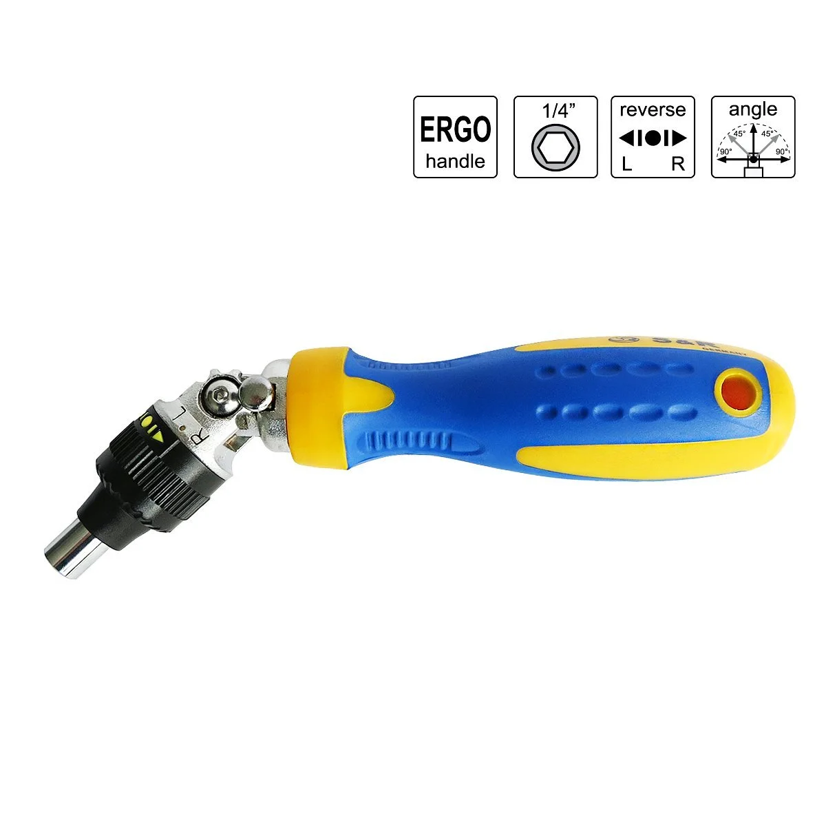 Отвертка угловая S&R Регулируемый держатель бита 180° Магнитный с трещоткой, фото №6 Отвертка угловая S&R Регулируемый держатель бита 180° Магнитный с трещоткой, фото №6