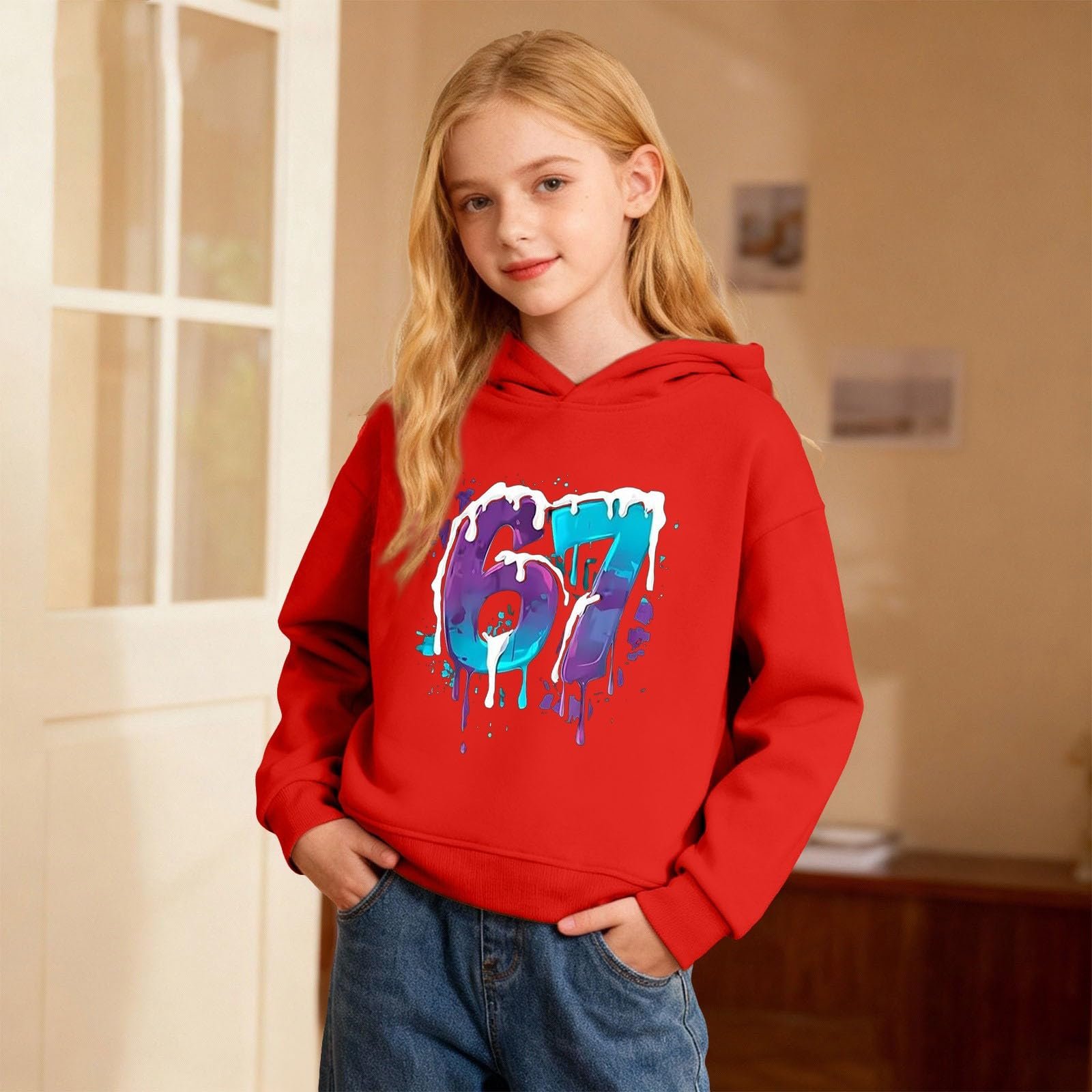 Худи Six Seven 67 Meme для мальчиков, с длинными рукавами, с капюшоном и принтом 67, повседневный свободный свитшот, уличный свитшот для мальчиков и девочек, модная куртка-свитшот, фото №4