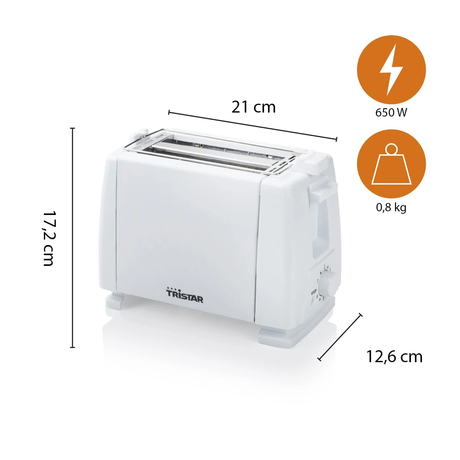 Тостер Tristar BR-1009 650 Вт, 2 слоти, 6 рівнів підсмажування та функція підігріву хліба Білий, фото №3