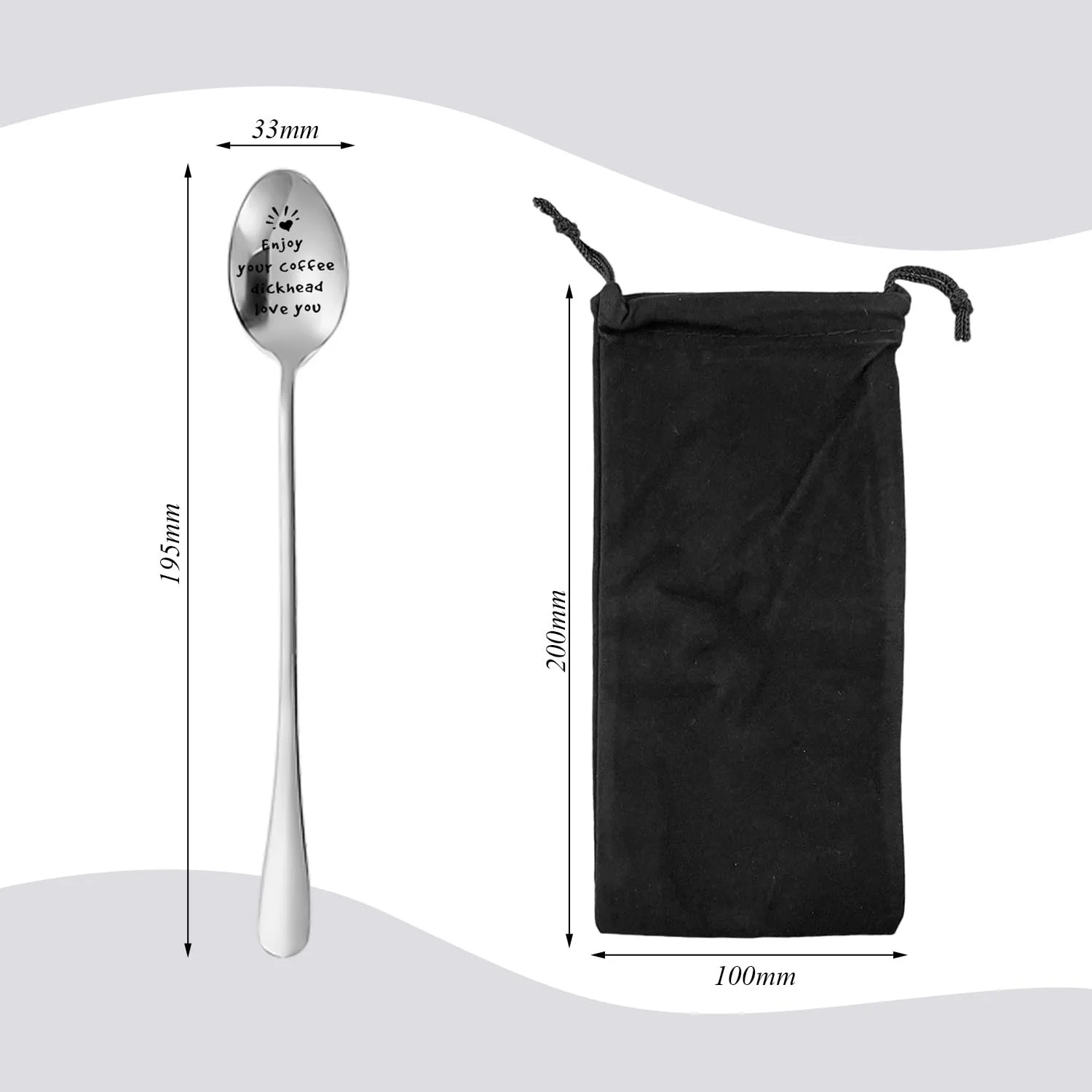 Ложка для кофе стальная, 1 x Мешочек на шнурке, фото №2