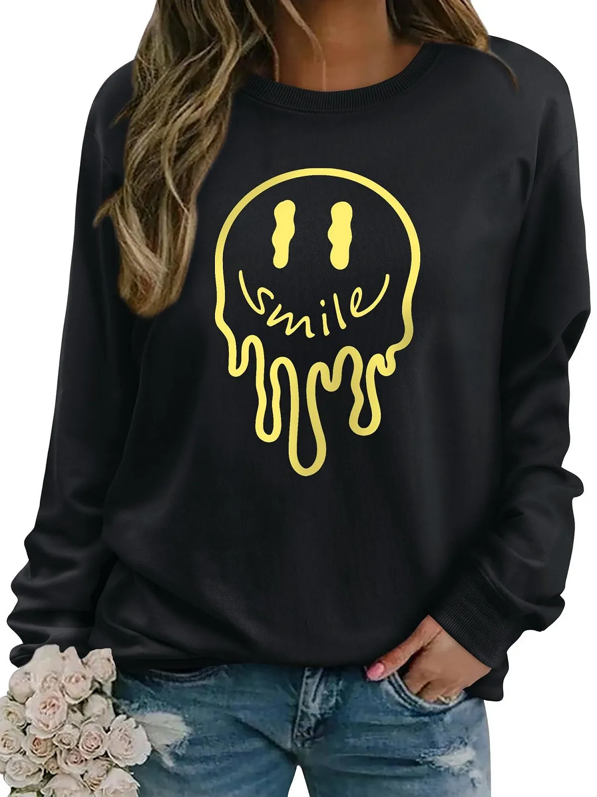 Женский Свитшот Dresswel Осень-Зима Круглый вырез Длинный рукав Принт Smile Хлопок, фото №1 Женский Свитшот Dresswel Осень-Зима Круглый вырез Длинный рукав Принт Smile Хлопок, фото №1