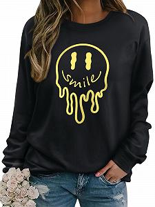 Жіночий Світшот Dresswel Осінь-Зима Круглий виріз Довгий рукав Принт Smile Бавовна - Фото 1