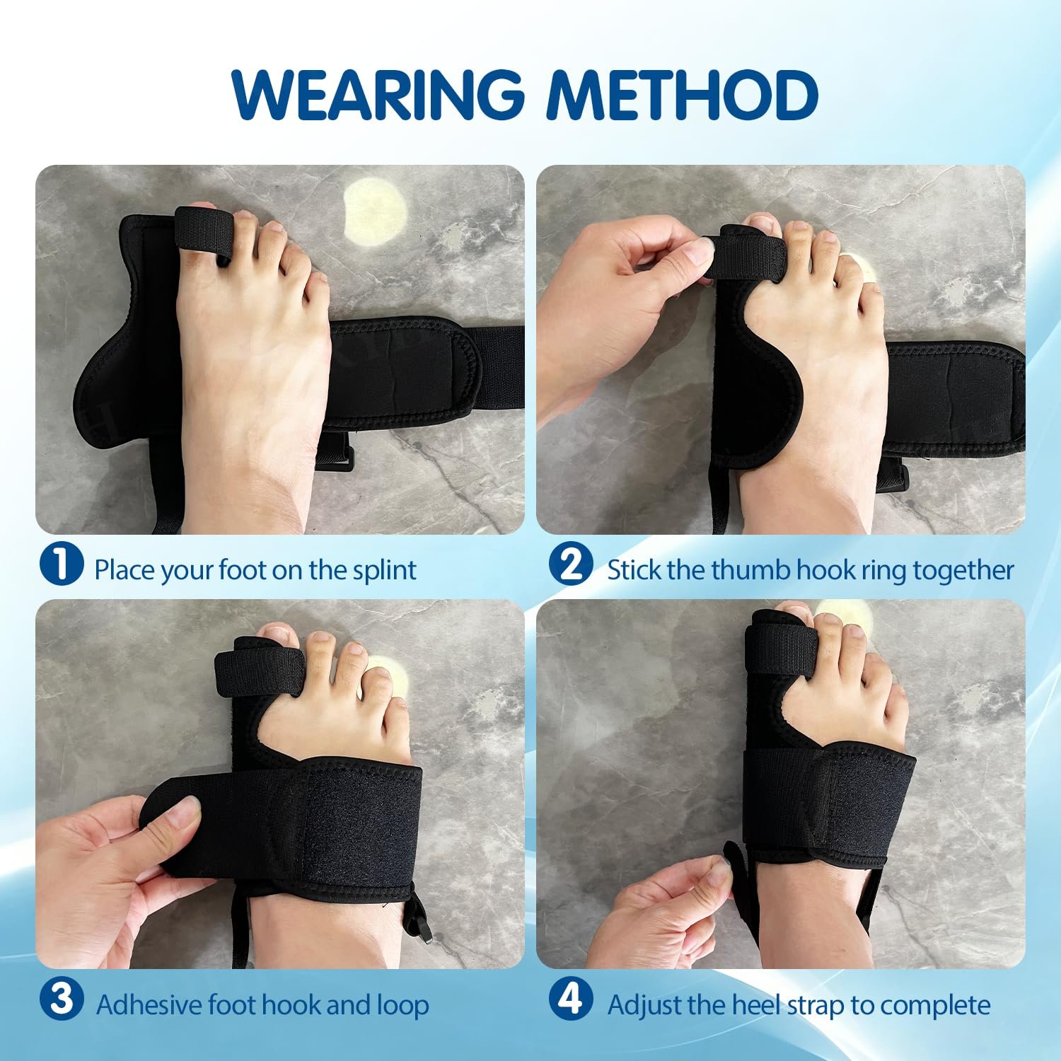 Шина для коррекции Hallux Valgus Регулируемая шина для большого пальца стопы для дня и ночи Универсальный размер для мужчин и женщин Черный Правый, фото №7