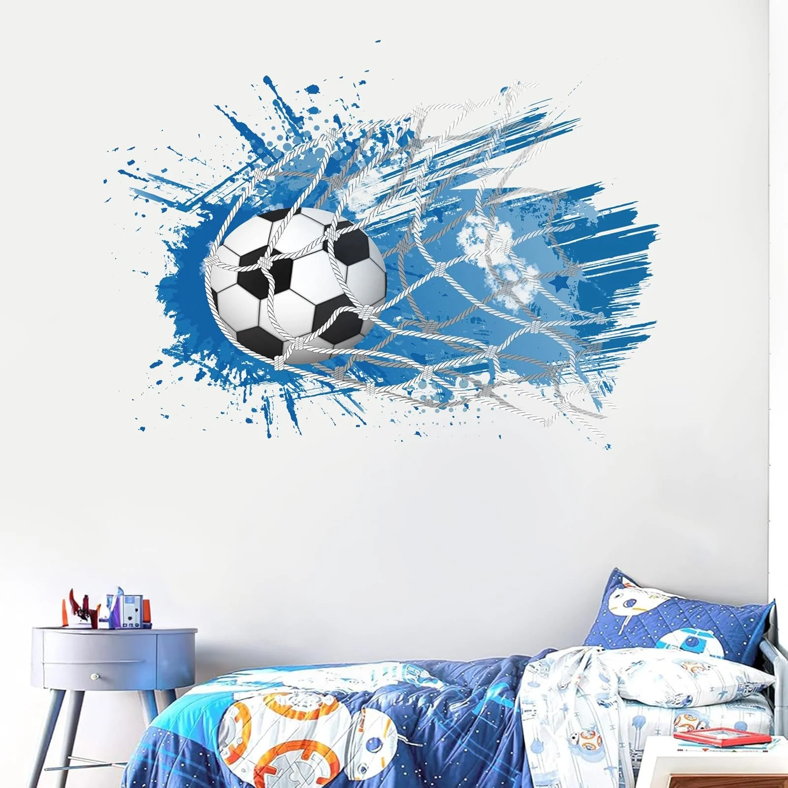 3D-наклейка на стену ANHUIB Футбольный мяч Прорыв Синяя, фото №2