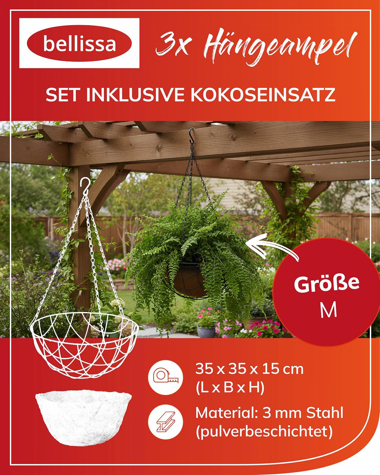 Підвісні кашпо bellissa 97735/97736 з кокосовою вкладкою Ø35 см Набір з 3 шт., фото №2 Підвісні кашпо bellissa 97735/97736 з кокосовою вкладкою Ø35 см Набір з 3 шт., фото №2