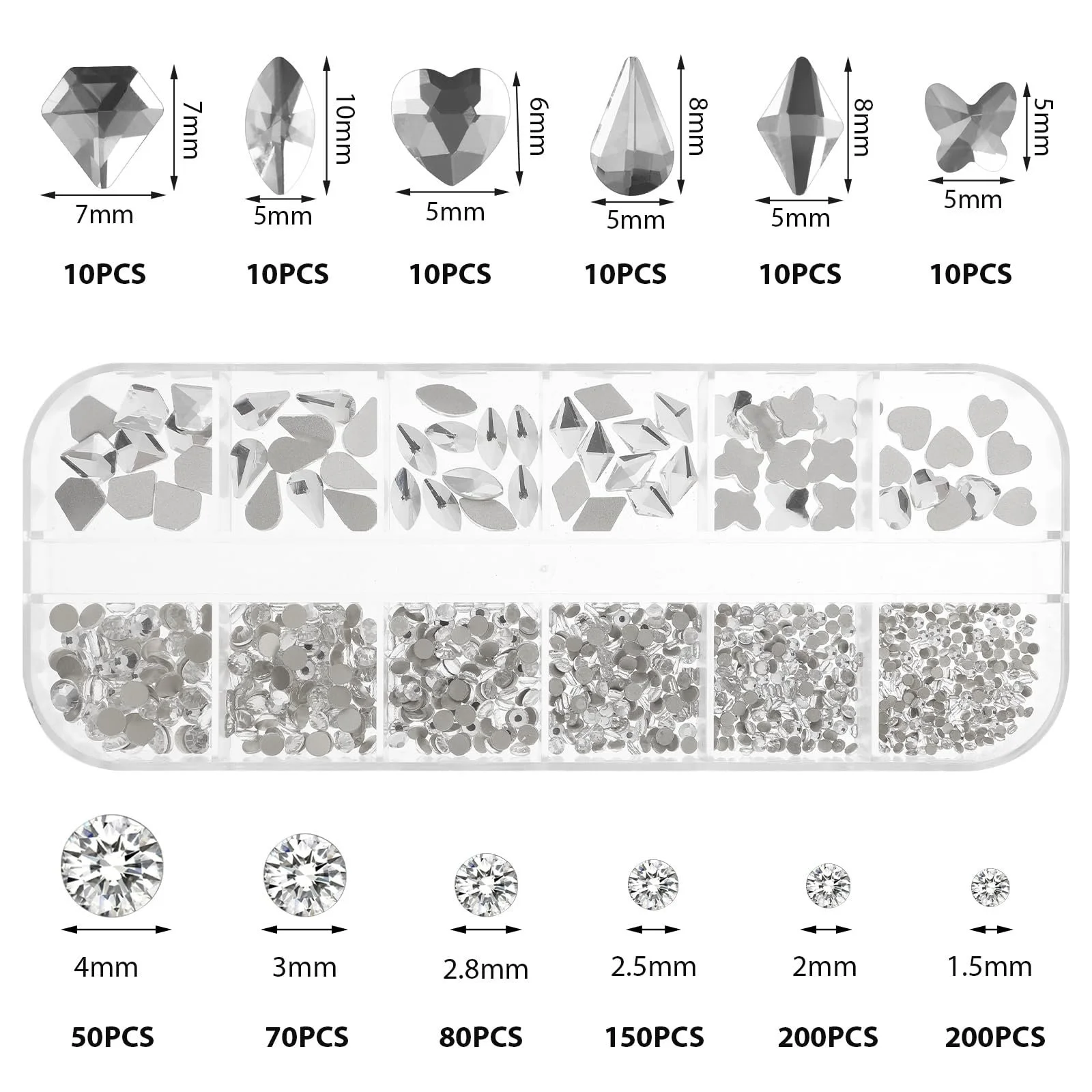 Стразы для ногтей круглые кристаллические 3D декоративные прозрачные, 810 шт, фото №2
