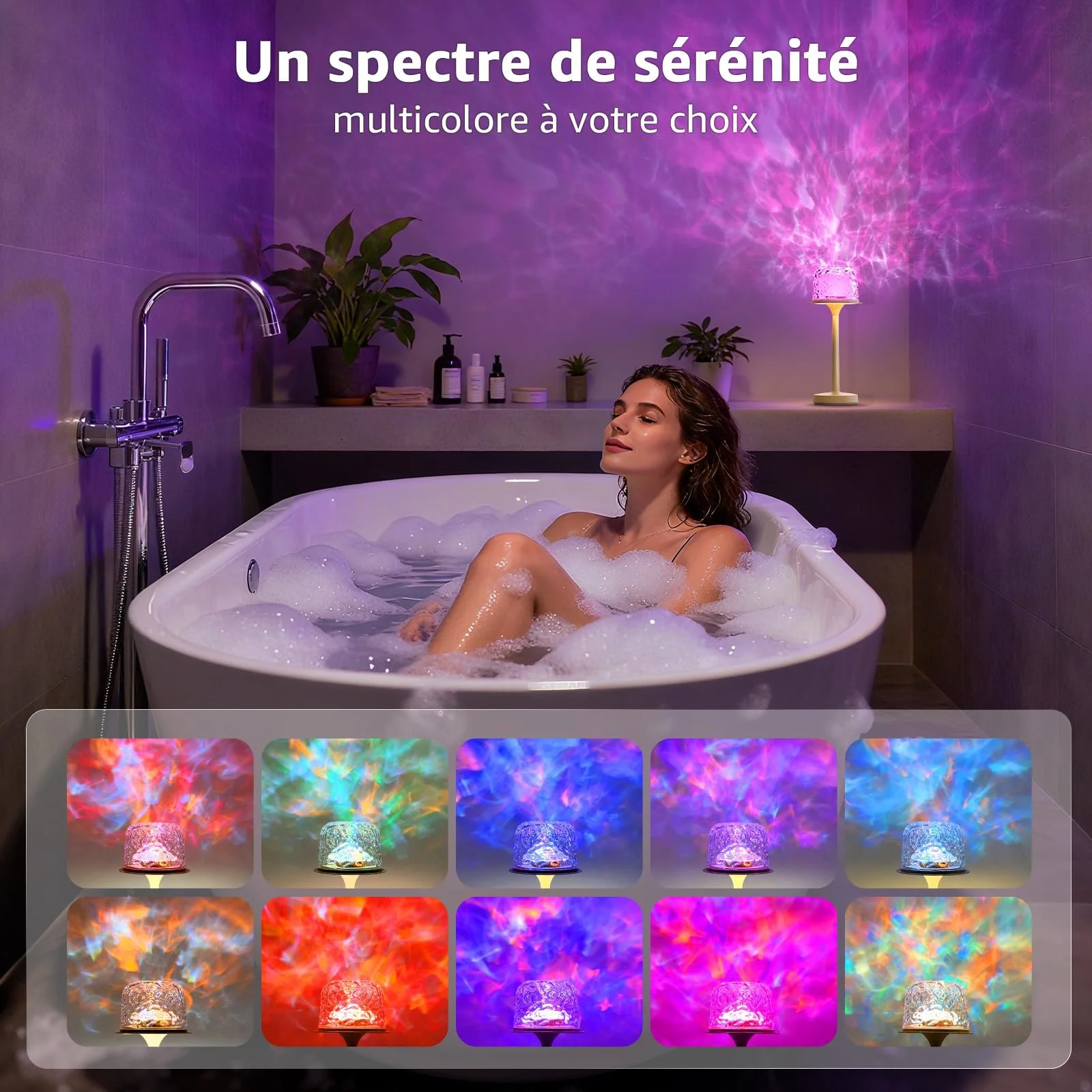 Лампа для душу himmel AquaSpa Водонепроникна 16 кольорів Проектор хвиль Акумуляторна Сенсорна Пульт ДК, фото №3