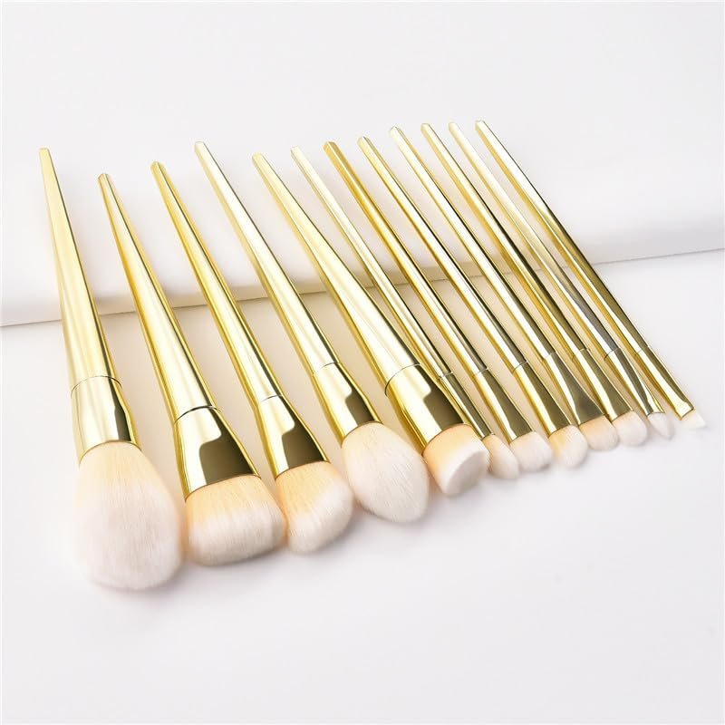 Набір кистей для макіяжу YEKIM 12 шт. Золотий (Pro Foundation, Powder, Eyeshadow, Contour, Blush), фото №4