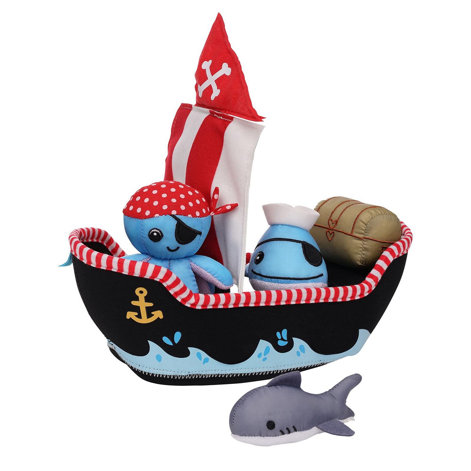 Іграшка для ванни Корабель Manhattan Toy Neoprene Pirate Ship, 5 предметів: плавучий корабель, губки для швидкого висихання, іграшка-бризкалка, фото №1 Іграшка для ванни Корабель Manhattan Toy Neoprene Pirate Ship, 5 предметів: плавучий корабель, губки для швидкого висихання, іграшка-бризкалка, фото №1