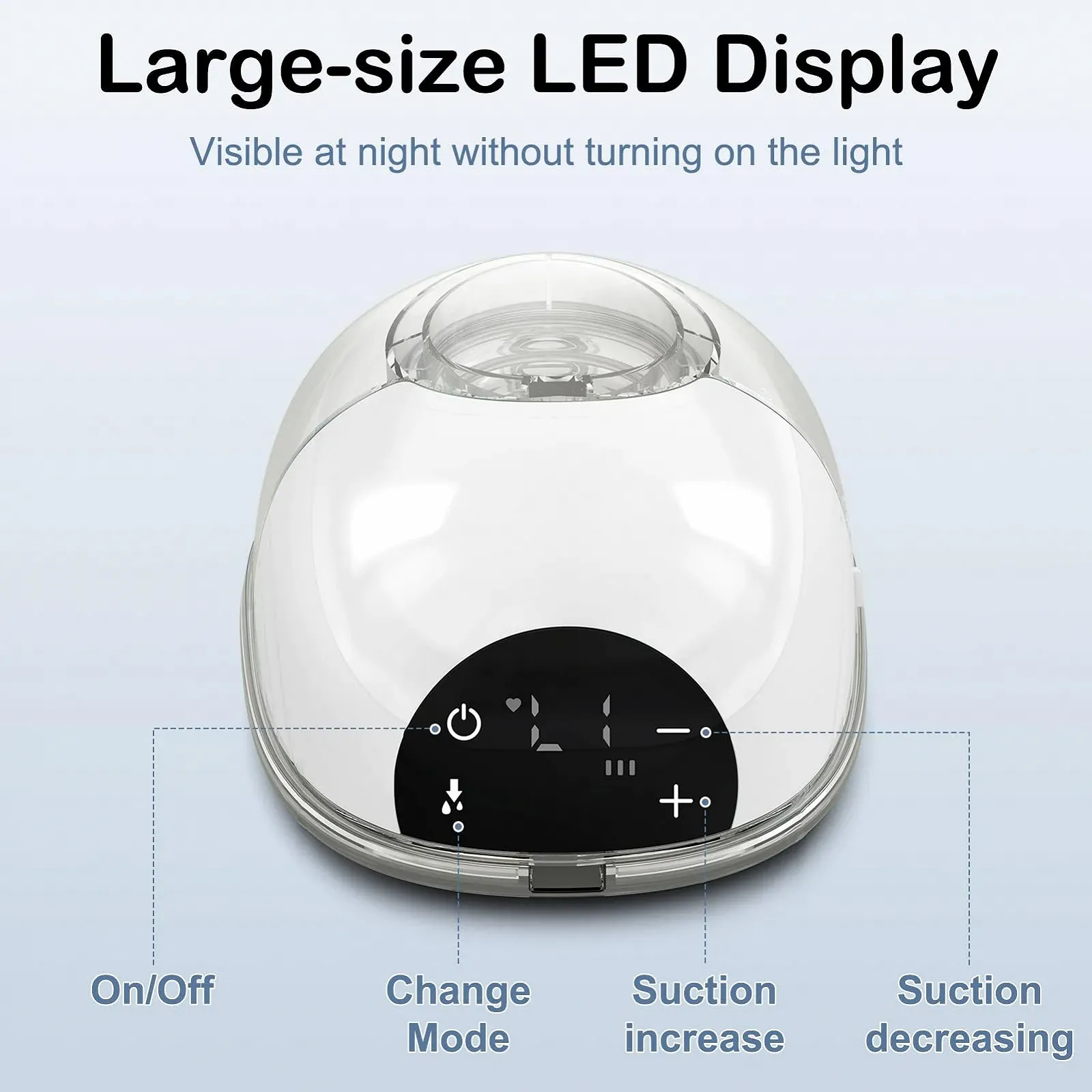 Молоковідсмоктувач електричний, 4 режими та 12 рівнів, портативний, безболісне сильне всмоктування, низький рівень шуму, запобігання протіканню з фланцями 17/19/21 мм (білий), фото №6 Молоковідсмоктувач електричний, 4 режими та 12 рівнів, портативний, безболісне сильне всмоктування, низький рівень шуму, запобігання протіканню з фланцями 17/19/21 мм (білий), фото №6