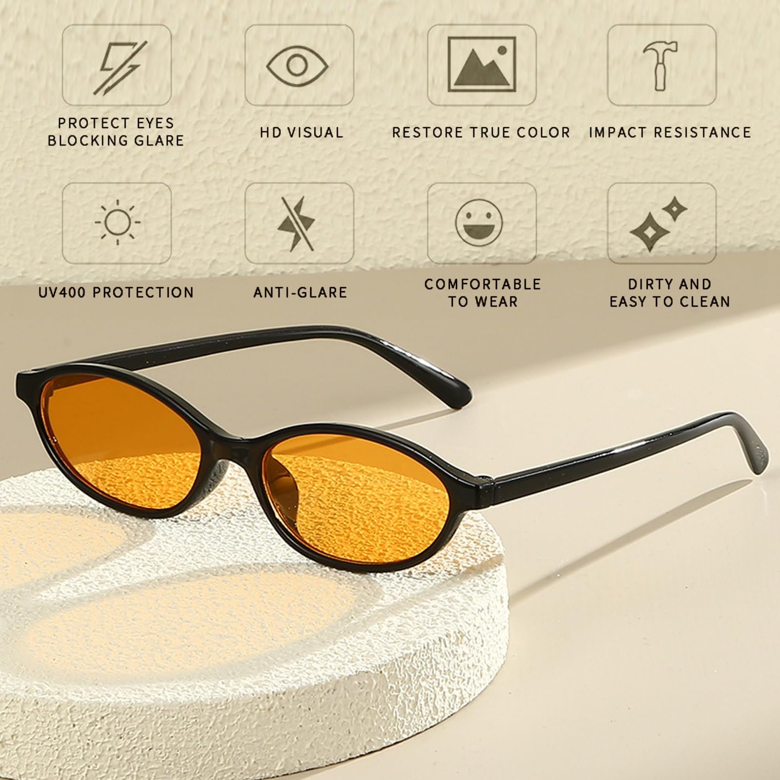 Сонцезахисні окуляри овальні JSTHHTT, 4 шт, вінтажні, тонкі, у стилі 90-х, ретро, різнокольорові, фото №5