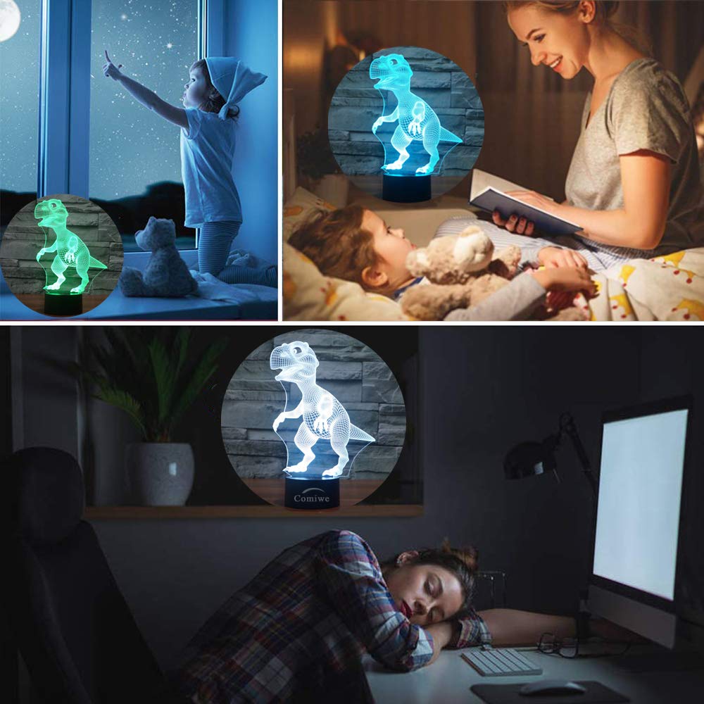 Нічник Comiwe 3D Dinosaur (A) Illusion LED, 16 кольорів з пультом, фото №4 Нічник Comiwe 3D Dinosaur (A) Illusion LED, 16 кольорів з пультом, фото №4