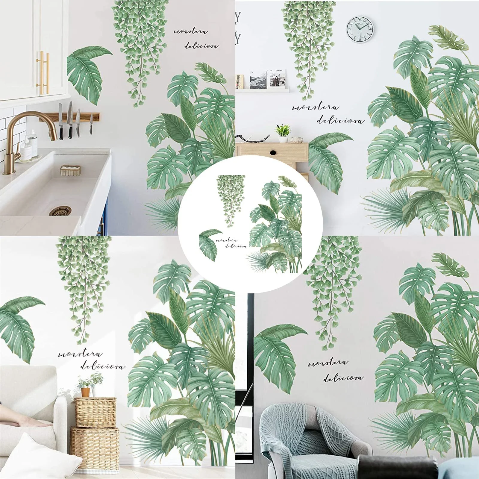 Наклейка на стену Зеленые тропические листья Монстера 90 x 30 см, фото №7