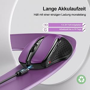 Мышь Bluetooth TECKNET, беспроводная, перезаряжаемая (три режима: BT 5.0/3.0 + 2.4G), 4800 DPI, эргономичная, тихая, для ноутбуков, Mac OS, Android, Windows, фиолетовая synthetic.ua - Фото 1