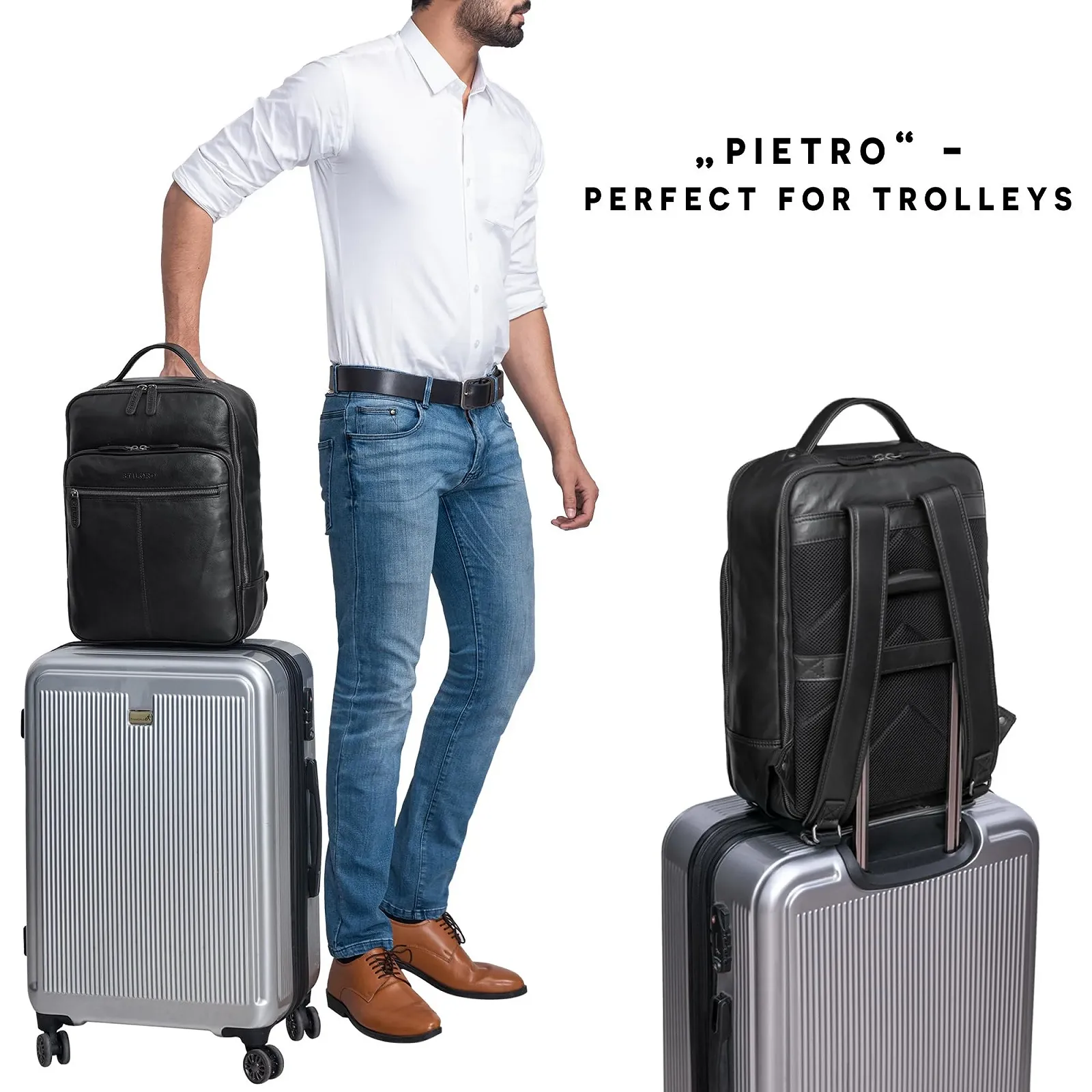 Рюкзак для ноутбука STILORD Pietro 15.6" XL кожаный черный, фото №6