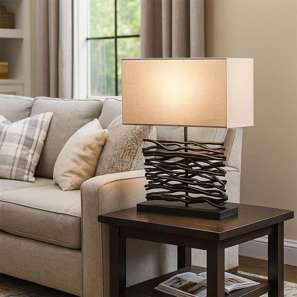 Настольная лампа Globo Дерево Черная Ткань Серая E27 В 50 см, фото №3