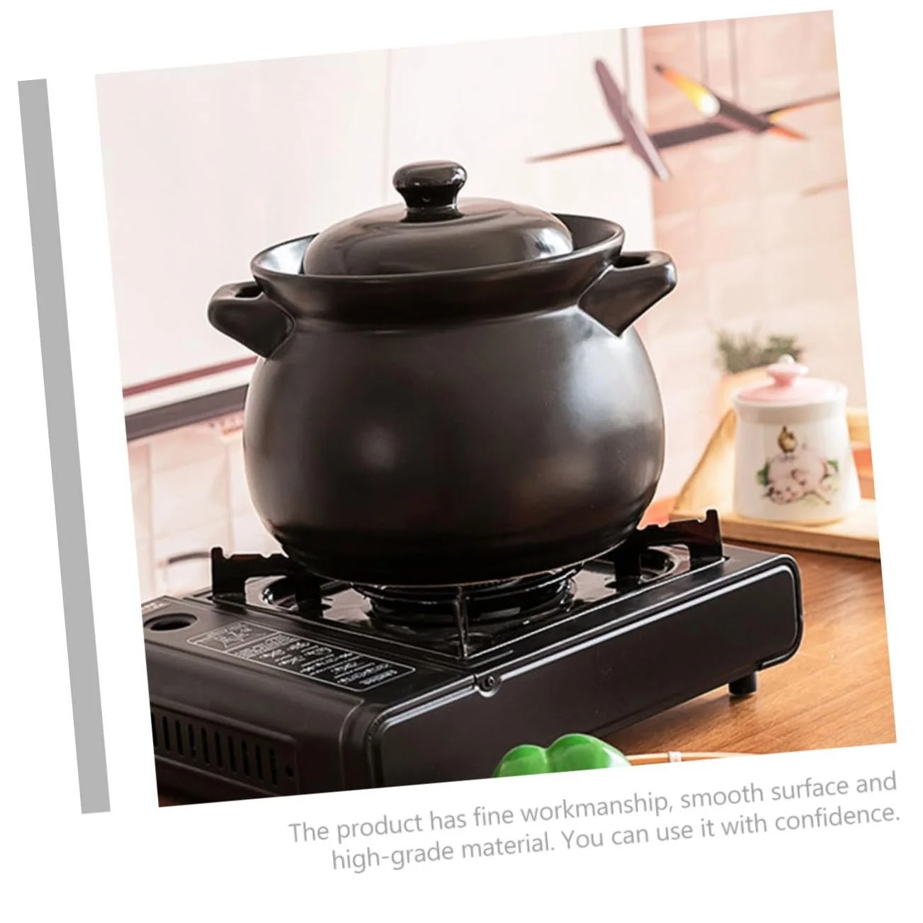 Кастрюля керамическая VALICLUD Ceramic Casserole термостойкая для тушеной курицы и риса черная, фото №9