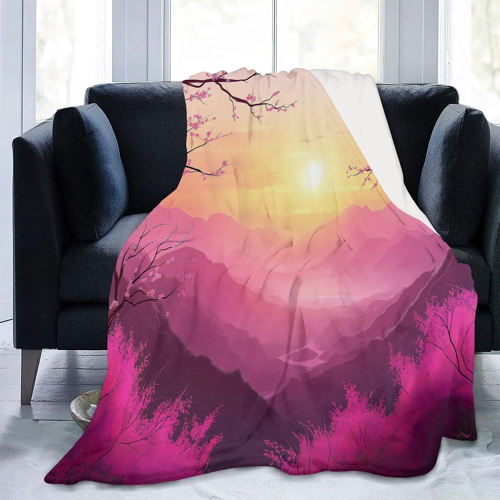 Фланелевое одеяло Плюшевое розовое фланелевое одеяло Теплое Dream Sunset Plum Blossom 3D Printed Blanket - All Seasons Children's Bed Linen Фланелевые пледы 200 x 220 см, фото №3