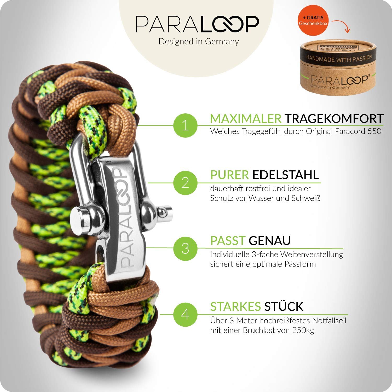 Браслет Paracord PARALOOP® з підвіскою та свистком - аварійний трос - набір для виживання - застібка з нержавіючої сталі, фото №3