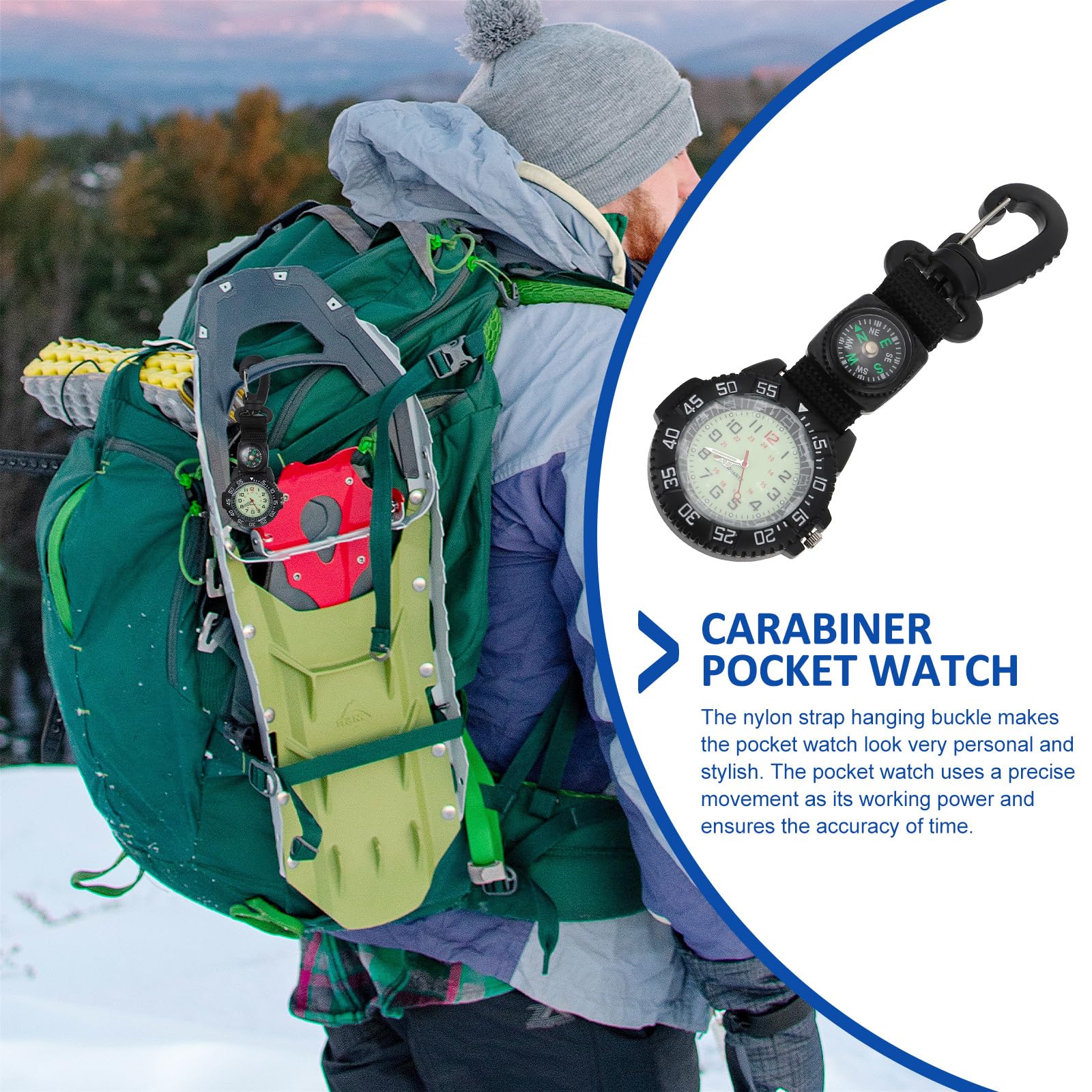 Карманные часы WOFASHPURET Clip Pocket Watch Спортивные походные часы с компасом Черный, фото №5