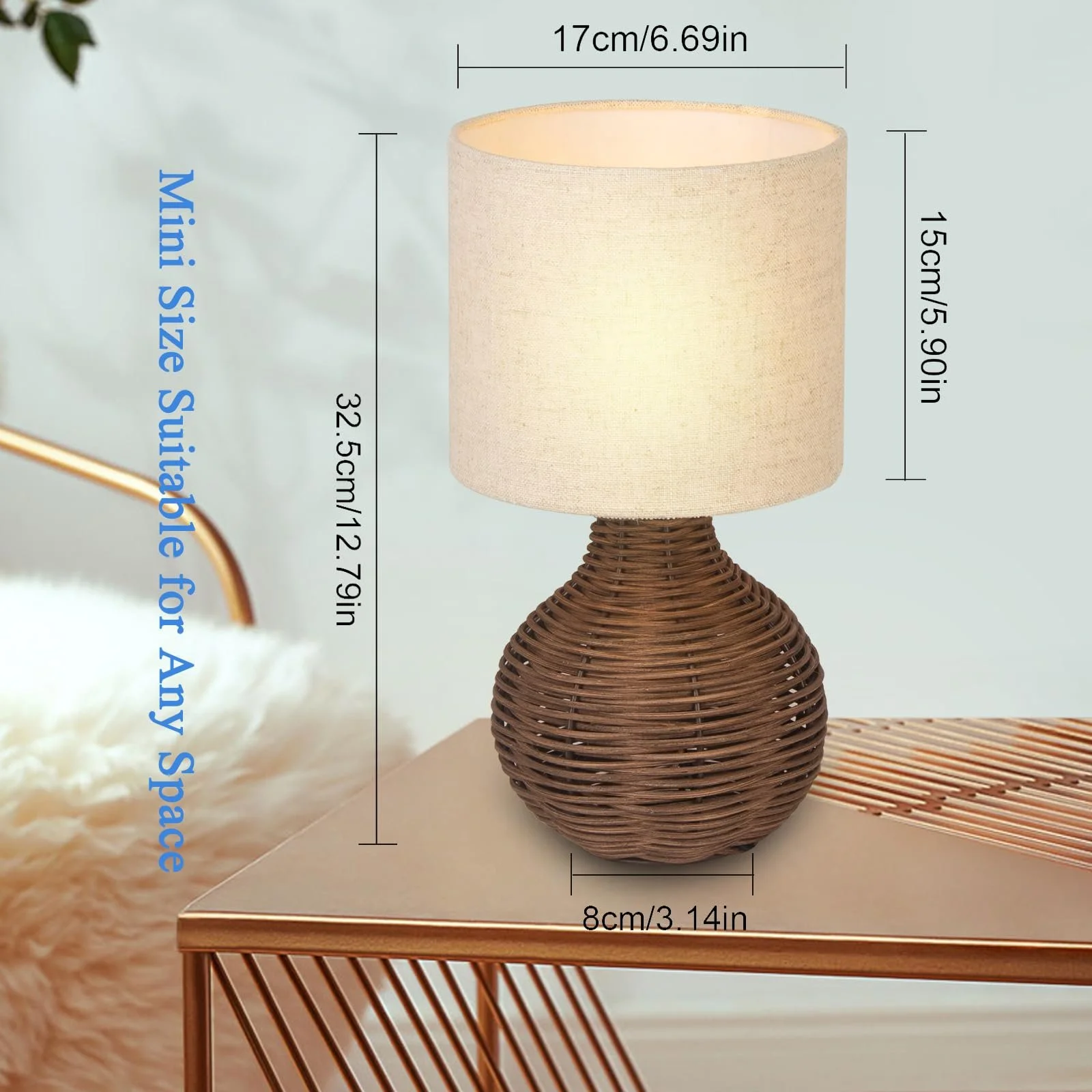 Настільна лампа ротангова E14 60 W 32.5 см Бежева, фото №3