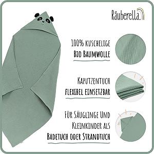 Рушник з капюшоном Räuberella Panda дитячий м'ятний 80 x 80 см, мусліновий рушник для ванни дитячий зі 100% органічної бавовни, абсорбуючий дитячий рушник з капюшоном, рушник для ванни, включаючи подарункову упаковку synthetic.ua - Фото 1