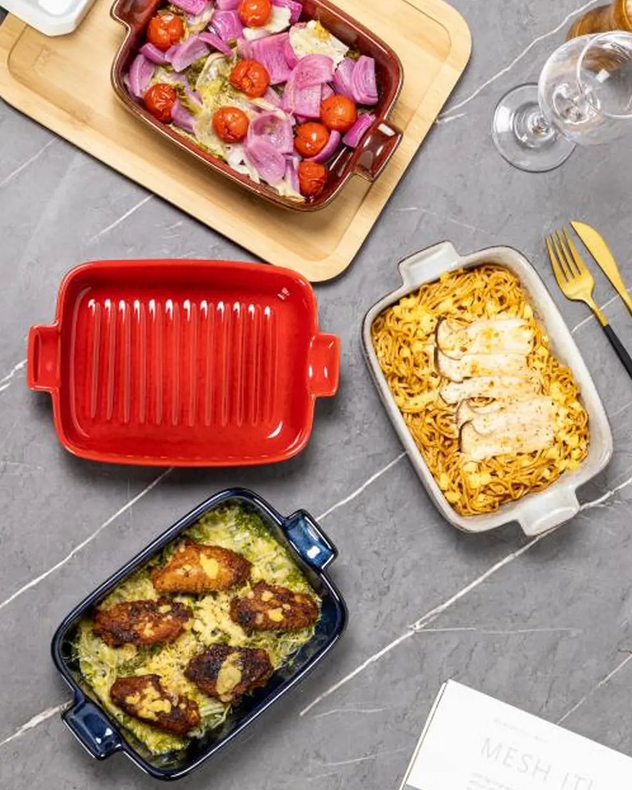 Набор форм для запекания HENXFEN LEAD 4 шт. керамические прямоугольные четыре цвета, фото №4